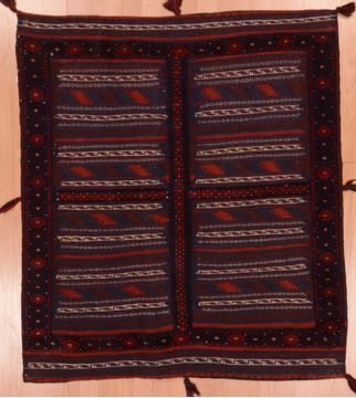Afghan Kilim Red Square 4 ft and Smaller Wool Carpet 109580