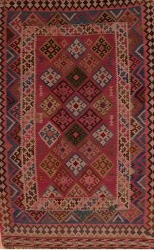 Afghan Kilim Purple Rectangle 5x8 ft Wool Carpet 109589
