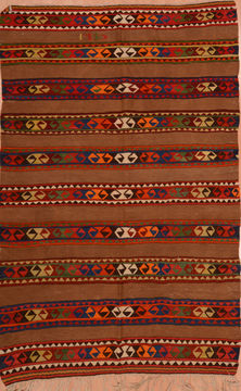Afghan Kilim Red Rectangle 5x7 ft Wool Carpet 109603