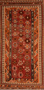 Afghan Kilim Orange Runner 10 to 12 ft Wool Carpet 109635