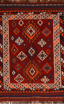 Afghan Kilim Red Rectangle 5x7 ft Wool Carpet 109827