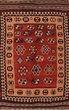 Afghan Kilim Red Rectangle 5x8 ft Wool Carpet 109893