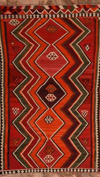 Afghan Kilim Red Rectangle 5x8 ft Wool Carpet 109902