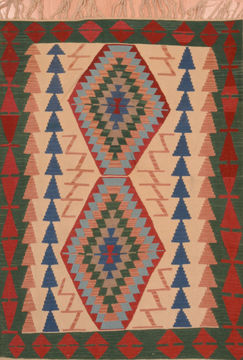 Afghan Kilim Red Rectangle 4x6 ft Wool Carpet 109937