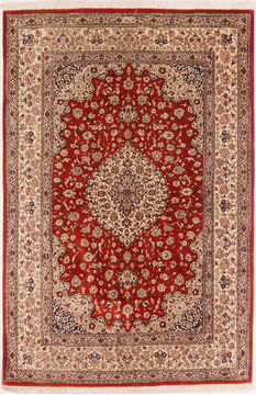 Persian Qum Red Rectangle 5x7 ft wool and silk Carpet 109956
