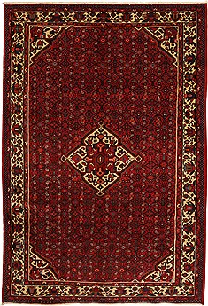 Persian Hossein Abad Red Rectangle 7x10 ft Wool Carpet 11103