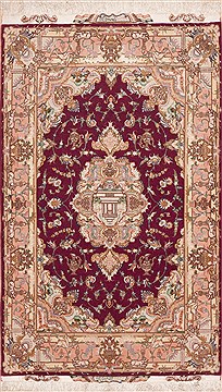Persian Tabriz Purple Rectangle 3x5 ft Wool Carpet 11422
