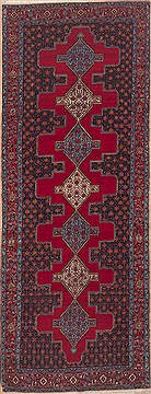 Hossein Abad Red Runner Hand Knotted 4'1" X 11'1"  Area Rug 100-11552