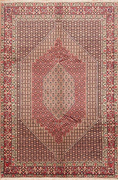 Sanandaj Red Hand Knotted 6'7" X 9'11"  Area Rug 100-11696