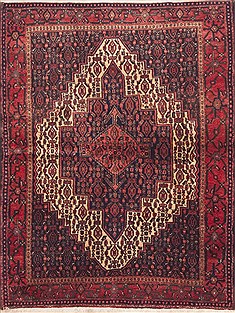 Sanandaj Red Hand Knotted 4'2" X 5'2"  Area Rug 100-11753