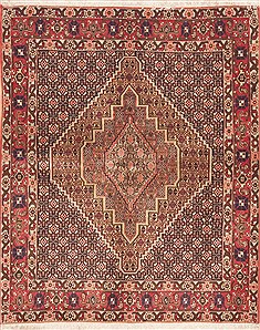 Sanandaj Red Hand Knotted 4'0" X 5'1"  Area Rug 100-11755