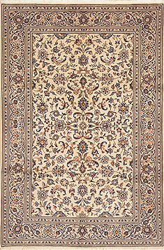 Kashan Beige Hand Knotted 6'3" X 9'4"  Area Rug 100-11767