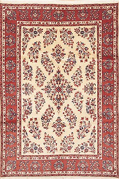 Persian Yazd Beige Rectangle 7x10 ft Wool Carpet 11771