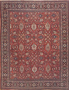 Persian Moshk Abad Red Rectangle 10x13 ft Wool Carpet 11804