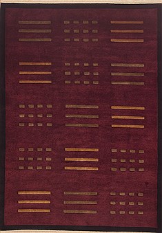 Indian Indo-Tibetan Red Rectangle 6x9 ft Wool Carpet 11833