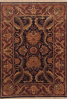Indian Jaipur Black Rectangle 5x7 ft Wool Carpet 11920
