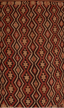 Afghan Kilim Brown Rectangle 6x9 ft Wool Carpet 110023