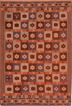 Turkish Kilim Red Rectangle 5x8 ft Wool Carpet 110034
