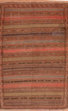 Afghan Kilim Red Rectangle 6x9 ft Wool Carpet 110040