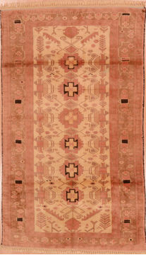 Afghan Baluch Beige Rectangle 3x5 ft Wool Carpet 110090
