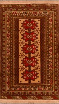 Afghan Baluch Beige Rectangle 3x5 ft Wool Carpet 110219
