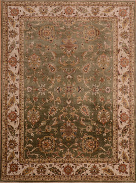 Afghan Kashan Green Rectangle 9x12 ft Wool Carpet 110243