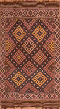 Afghan Kilim Brown Rectangle 8x11 ft Wool Carpet 110265