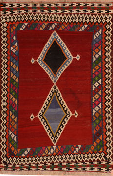 Afghan Kilim Red Rectangle 5x8 ft Wool Carpet 110417