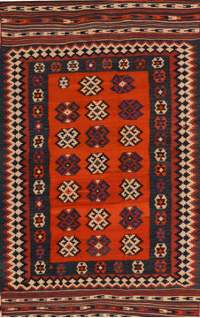 Afghan Kilim Red Rectangle 5x8 ft Wool Carpet 110441