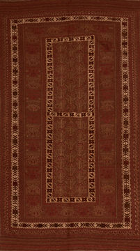Afghan Kilim Brown Rectangle 5x8 ft Wool Carpet 110464