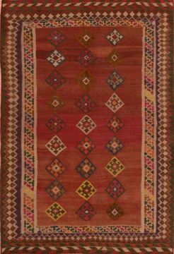 Afghan Kilim Red Rectangle 5x7 ft Wool Carpet 110483