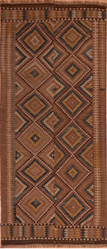 Afghan Kilim Brown Runner 10 to 12 ft Wool Carpet 110493