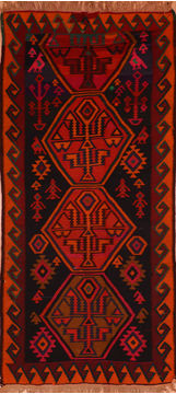 Afghan Kilim Red Runner 10 to 12 ft Wool Carpet 110495