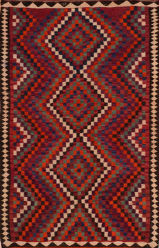 Afghan Kilim Red Rectangle 5x7 ft Wool Carpet 110513