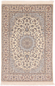 Persian Nain White Rectangle 5x7 ft wool and silk Carpet 110540