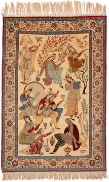 Isfahan Beige Hand Knotted 4'9" X 7'1"  Area Rug 254-110553