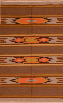 Romania Kilim Beige Rectangle 5x8 ft Wool Carpet 110574