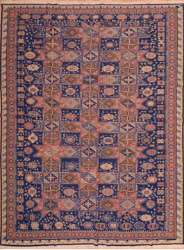 Romania Kilim Blue Rectangle 9x12 ft Wool Carpet 110584