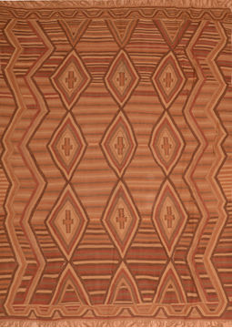 Romania Kilim Beige Rectangle 8x11 ft Wool Carpet 110590