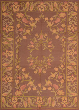 Romania Kilim Brown Rectangle 9x12 ft Wool Carpet 110592