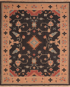 Indian Kilim Blue Rectangle 8x10 ft Wool Carpet 110593