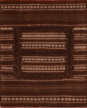 Afghan Kilim Brown Square 4 ft and Smaller Wool Carpet 110604