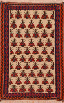 Afghan Kilim Red Rectangle 3x5 ft Wool Carpet 110635