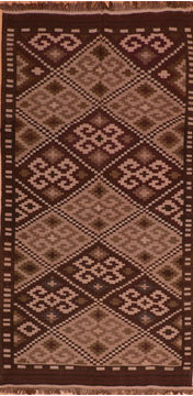 Afghan Kilim Brown Runner 10 to 12 ft Wool Carpet 110660