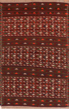 Afghan Kilim Red Rectangle 4x6 ft Wool Carpet 110674