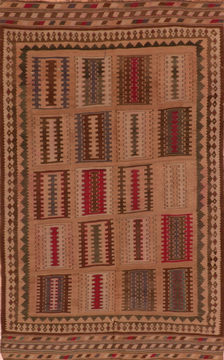 Afghan Kilim Brown Rectangle 5x8 ft Wool Carpet 110693