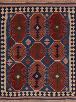 Pakistani Kilim Blue Rectangle 6x9 ft Wool Carpet 110710
