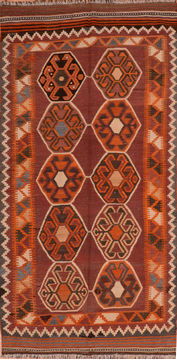 Afghan Kilim Orange Runner 6 to 9 ft Wool Carpet 110720