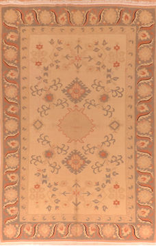 Romania Kilim Beige Rectangle 6x9 ft Wool Carpet 110724