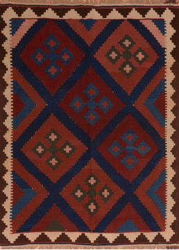 Afghan Kilim Blue Rectangle 5x7 ft Wool Carpet 110737